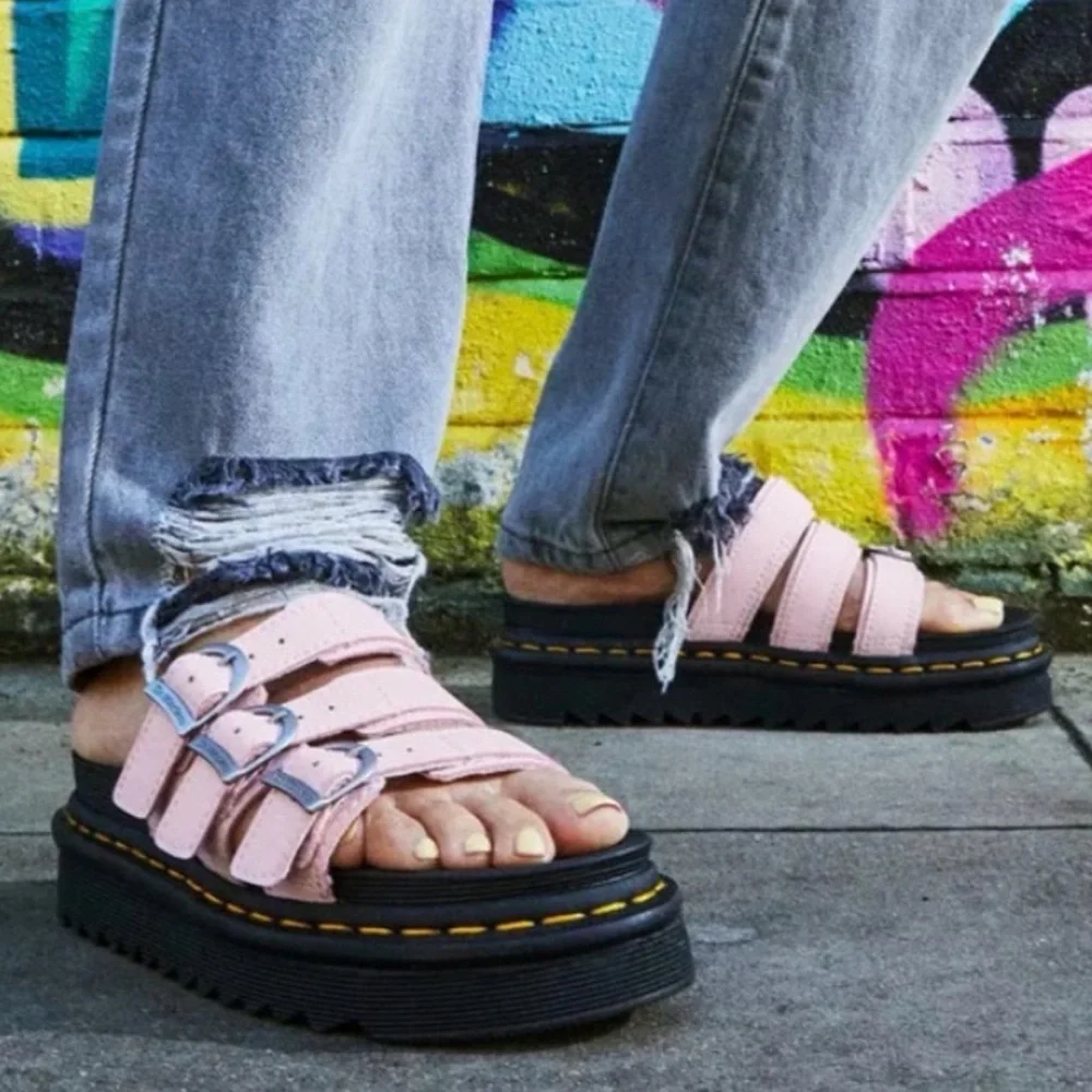 Women’s Dr. Martens Blaire Leather Slide Sandals in Pink - Picture 2 of 9
